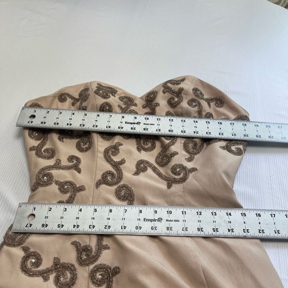 Darius Cordell Beige Beaded Evening Wedding Prom Gown Dress Size S/M/L - Picture 6 of 11